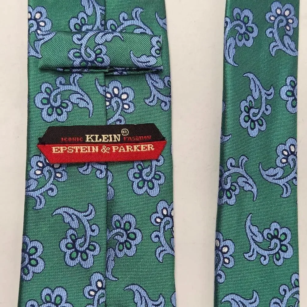 KLEIN EPSTEIN & PARKER SILK TIE GREEN BLUE FLORAL FOULARD SATIN 2.75